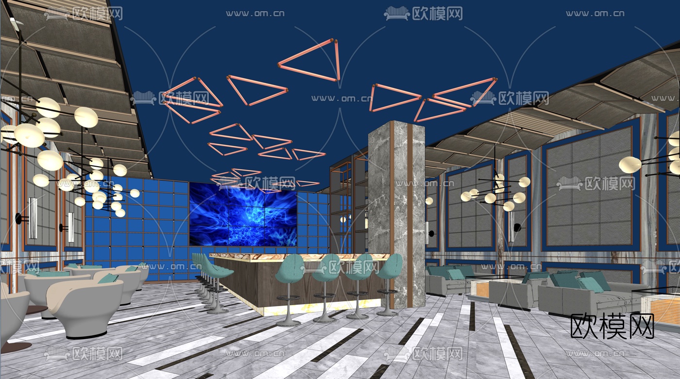 现代酒吧清吧su模型下载