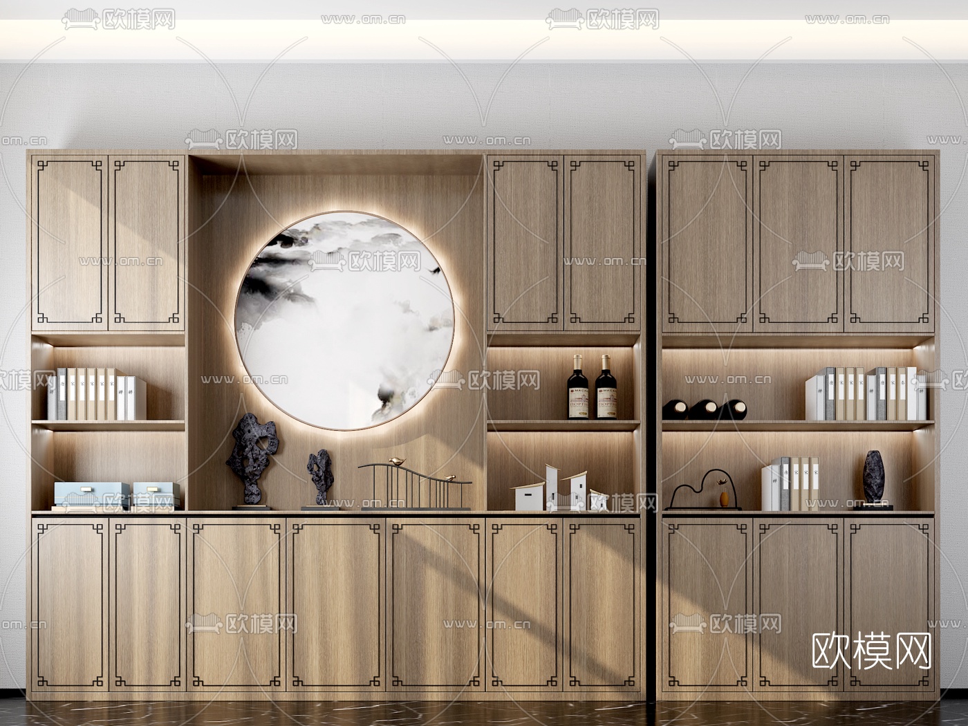 新中式实木装饰柜组合3d模型下载