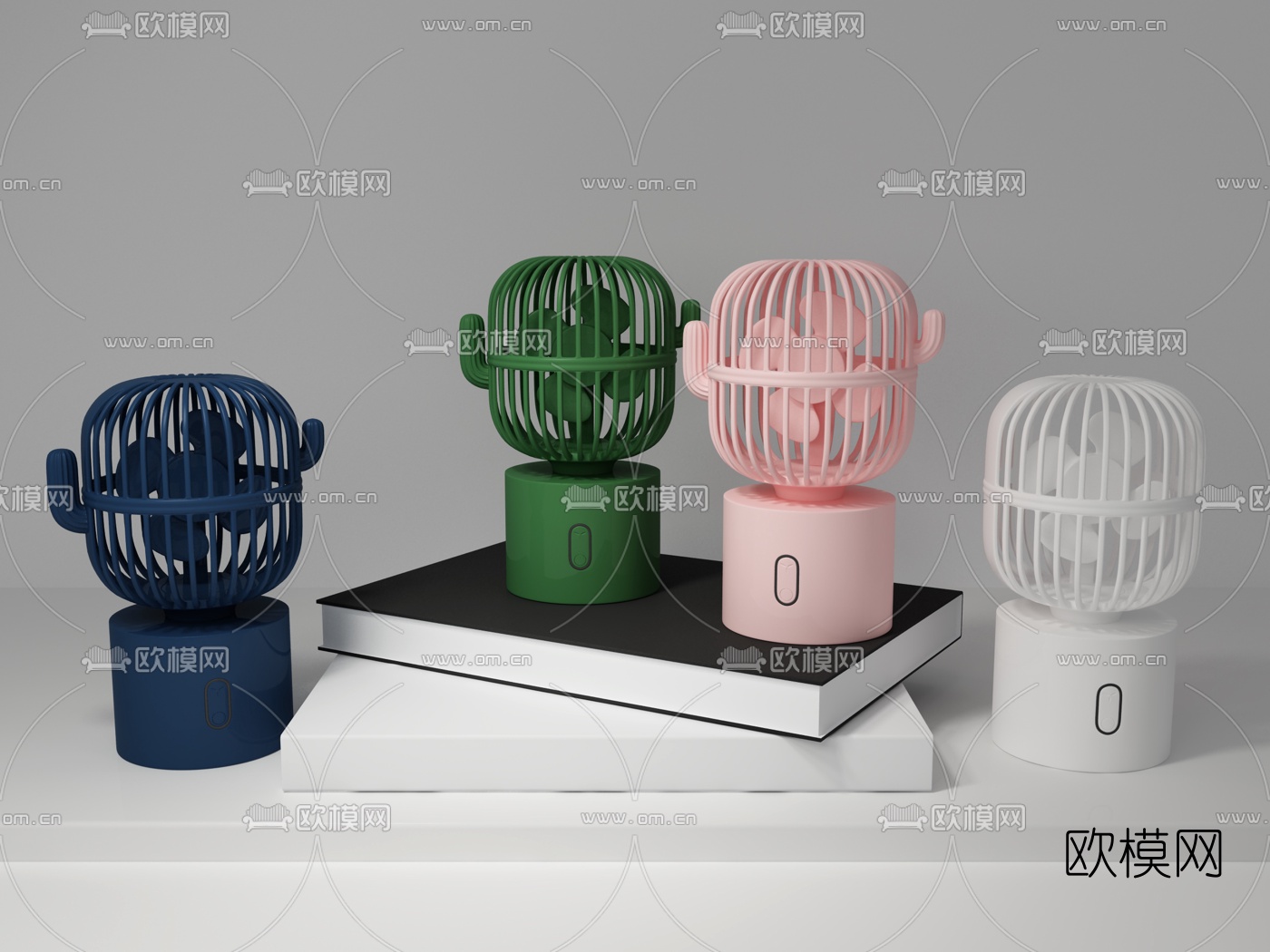 北欧仙人掌摇头小风扇3d模型