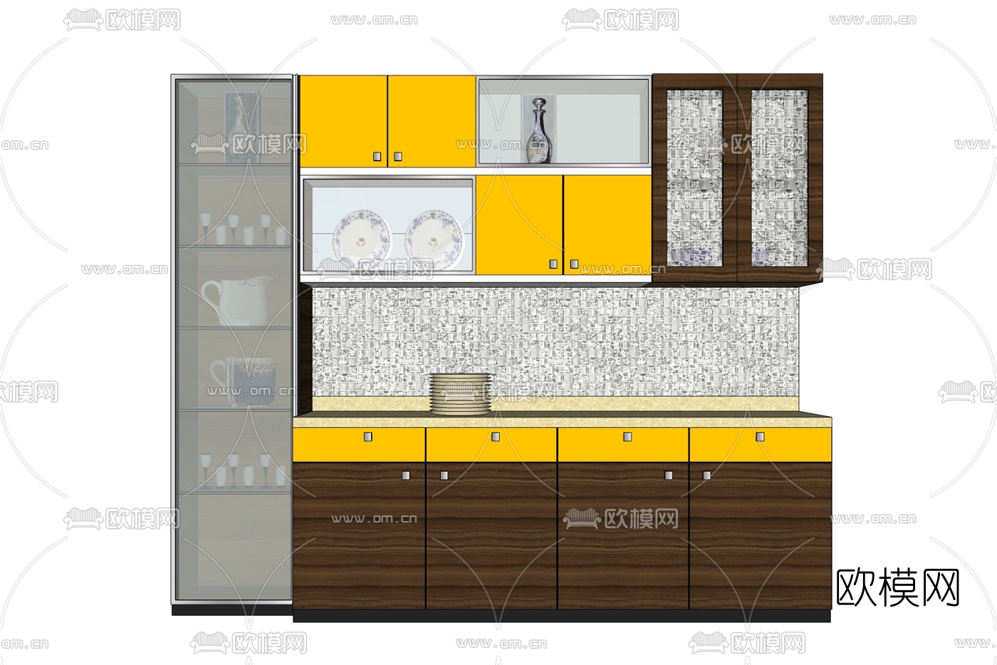 现代实木橱柜免费su模型下载