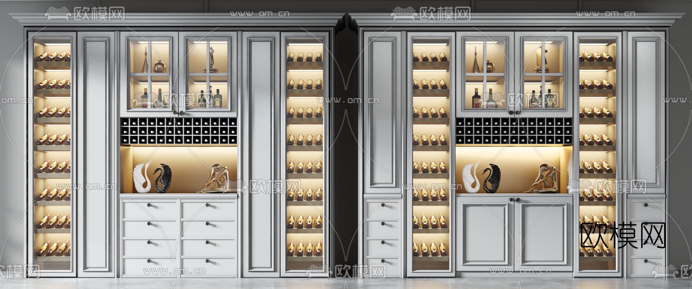 简欧多功能酒柜组合3d模型