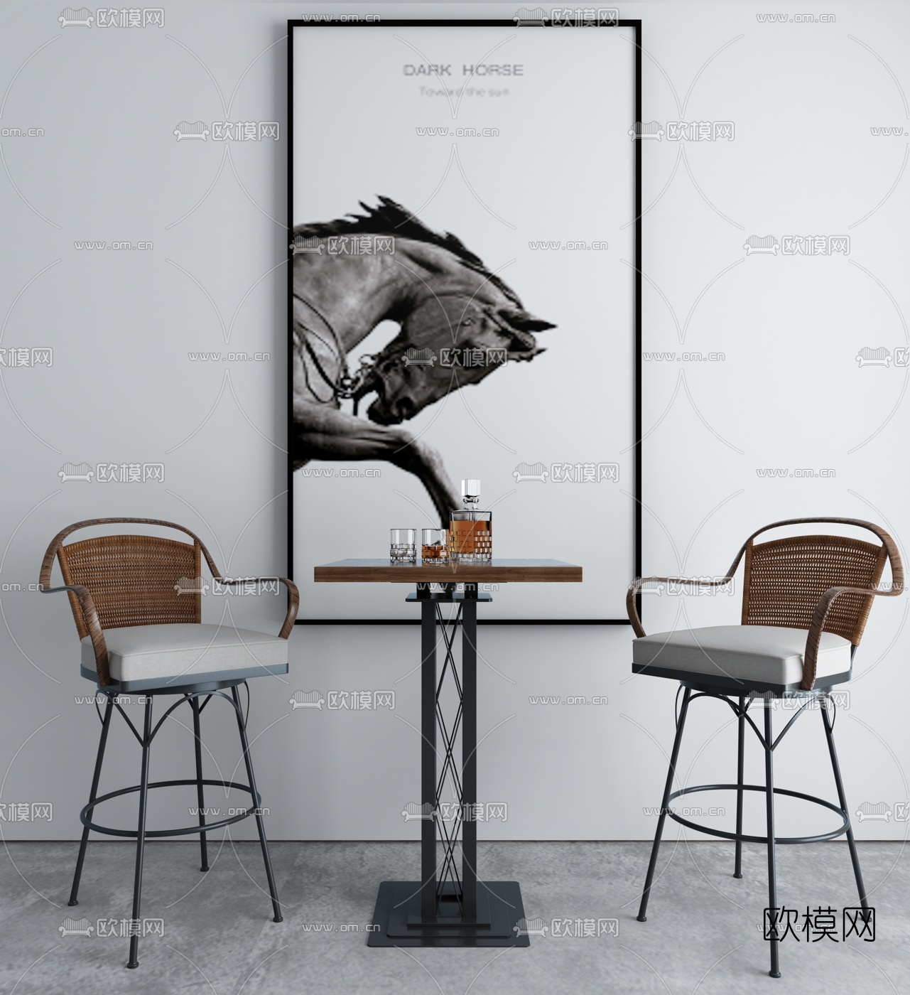 工业风实木吧台吧椅3d模型下载