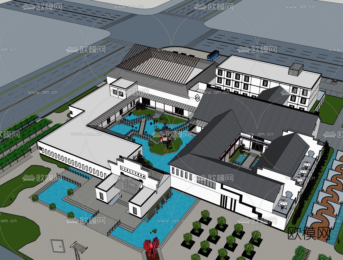 新中式博物馆su模型下载（渲染图2）