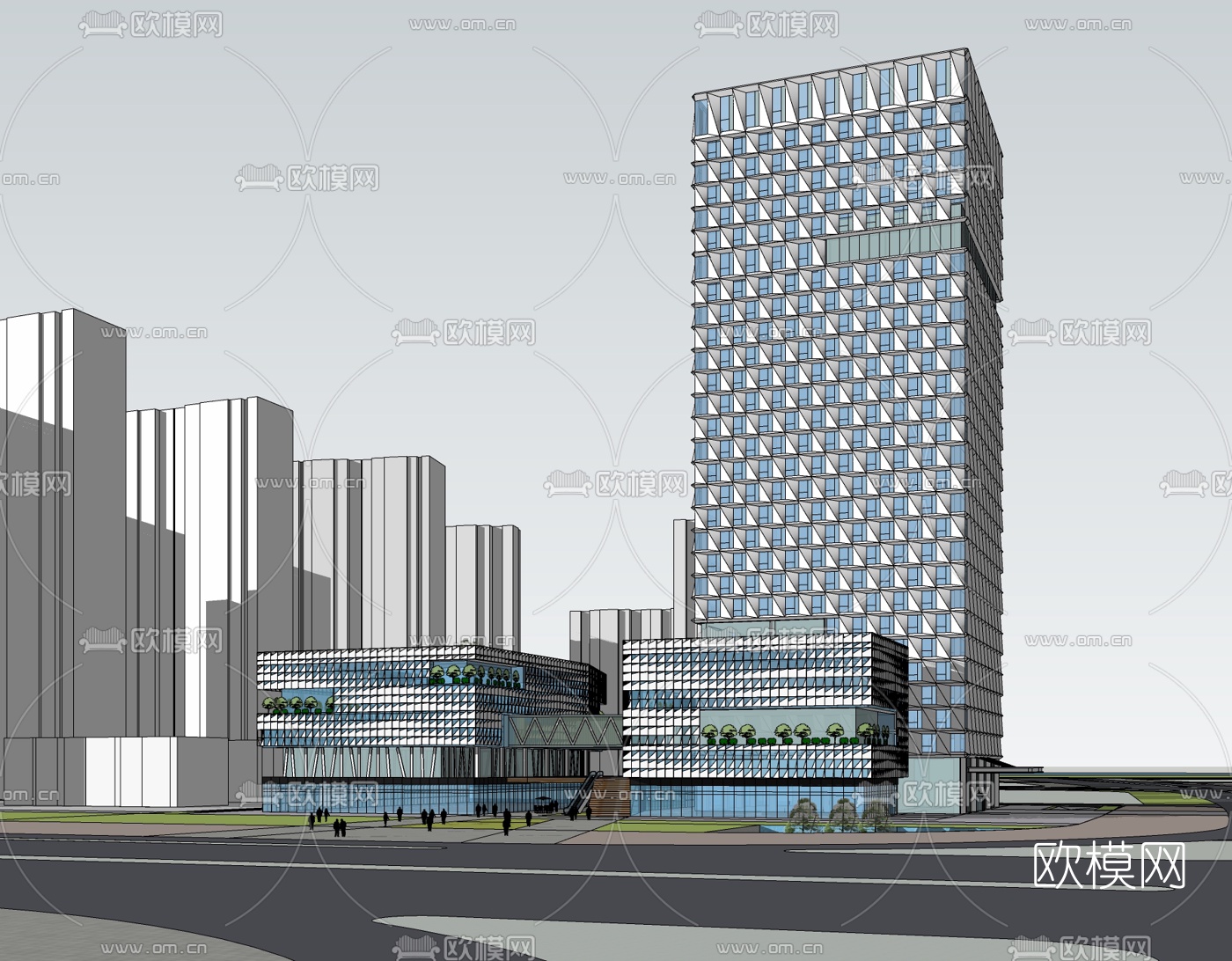 现代办公楼免费su模型下载