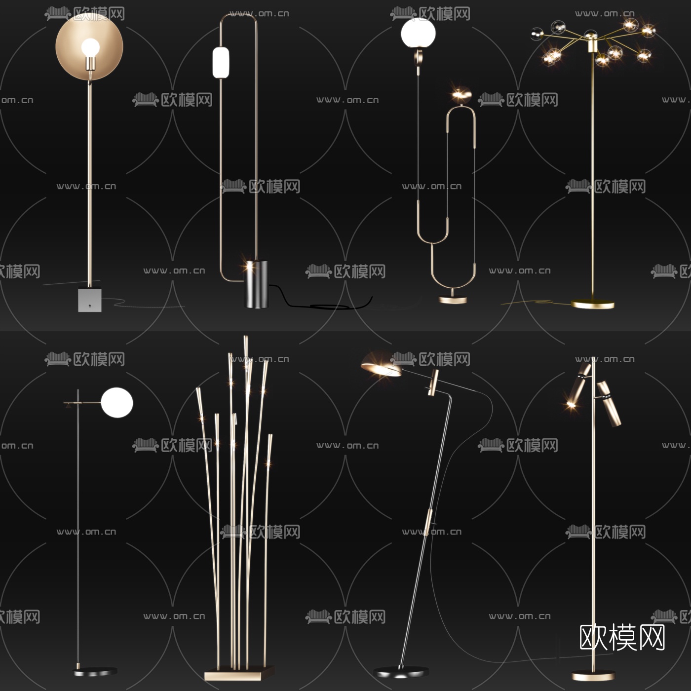 现代金属落地灯组合3d模型下载（渲染图1）