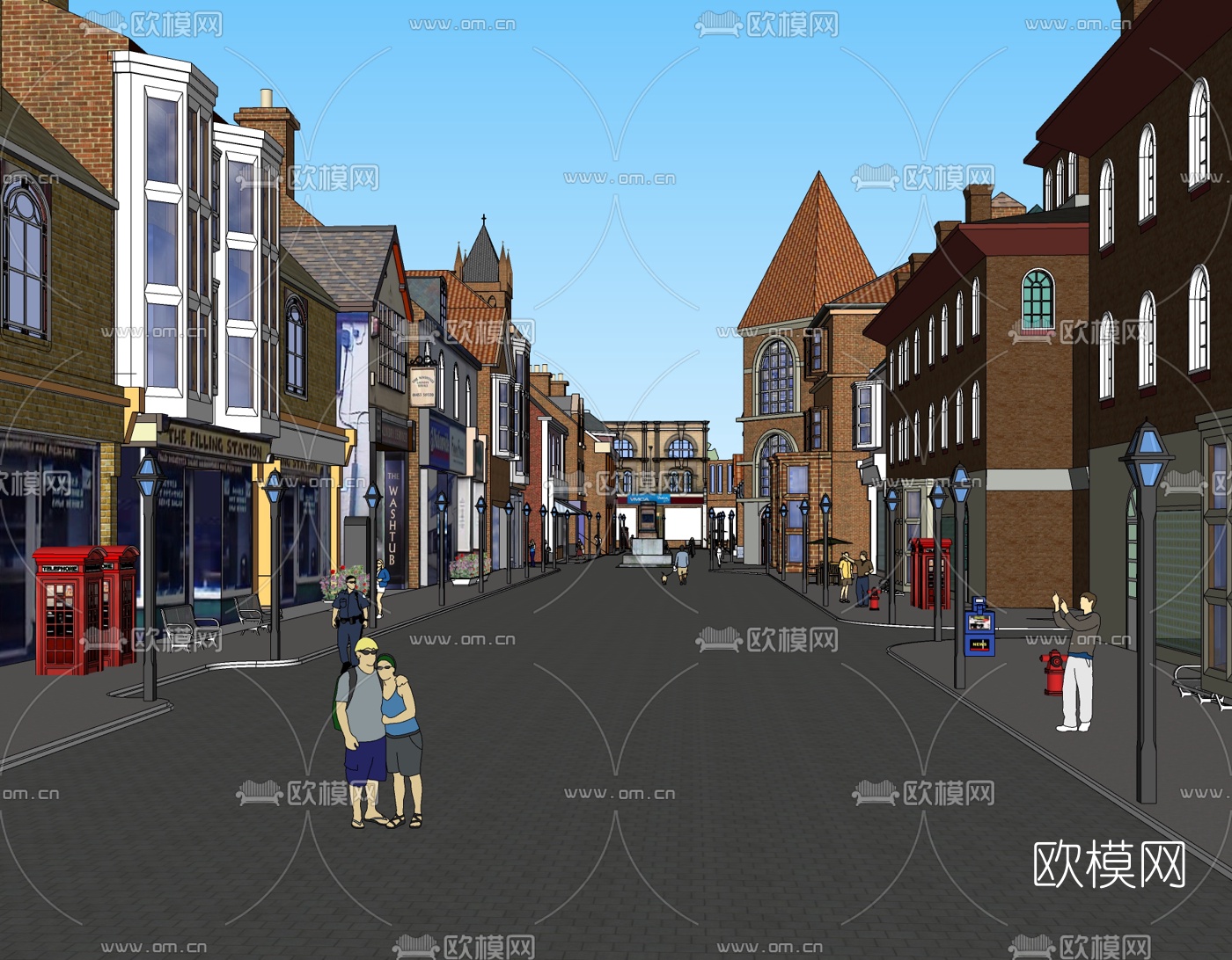 欧式商业街免费su模型下载
