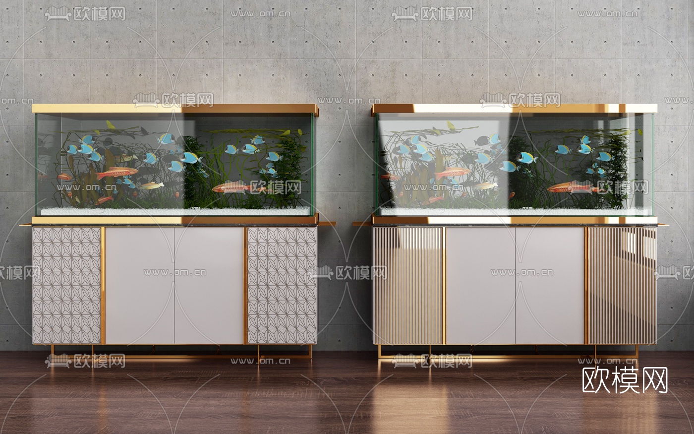 现代轻奢鱼缸水族组合3d模型下载