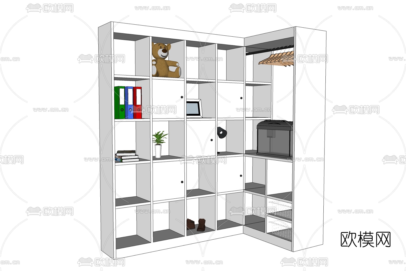 现代实木装饰柜免费su模型下载