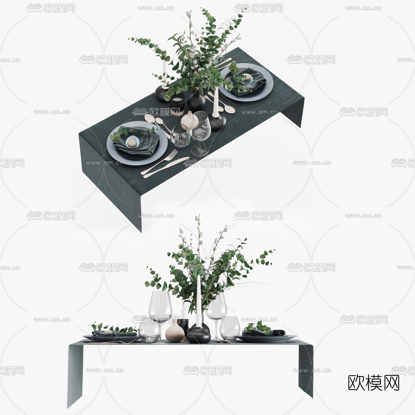 北欧刀叉餐具餐布3d模型下载（渲染图2）