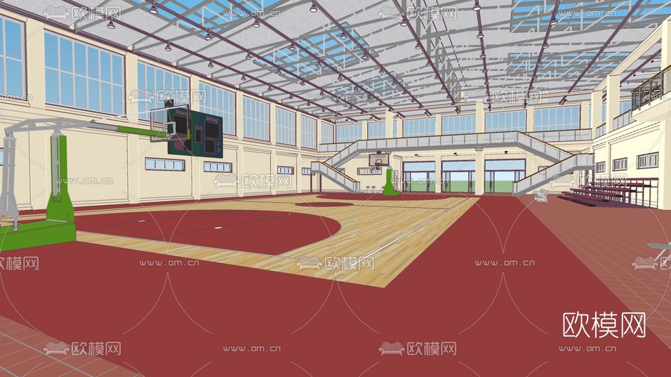 现代室内篮球馆su模型下载(渲染图1)