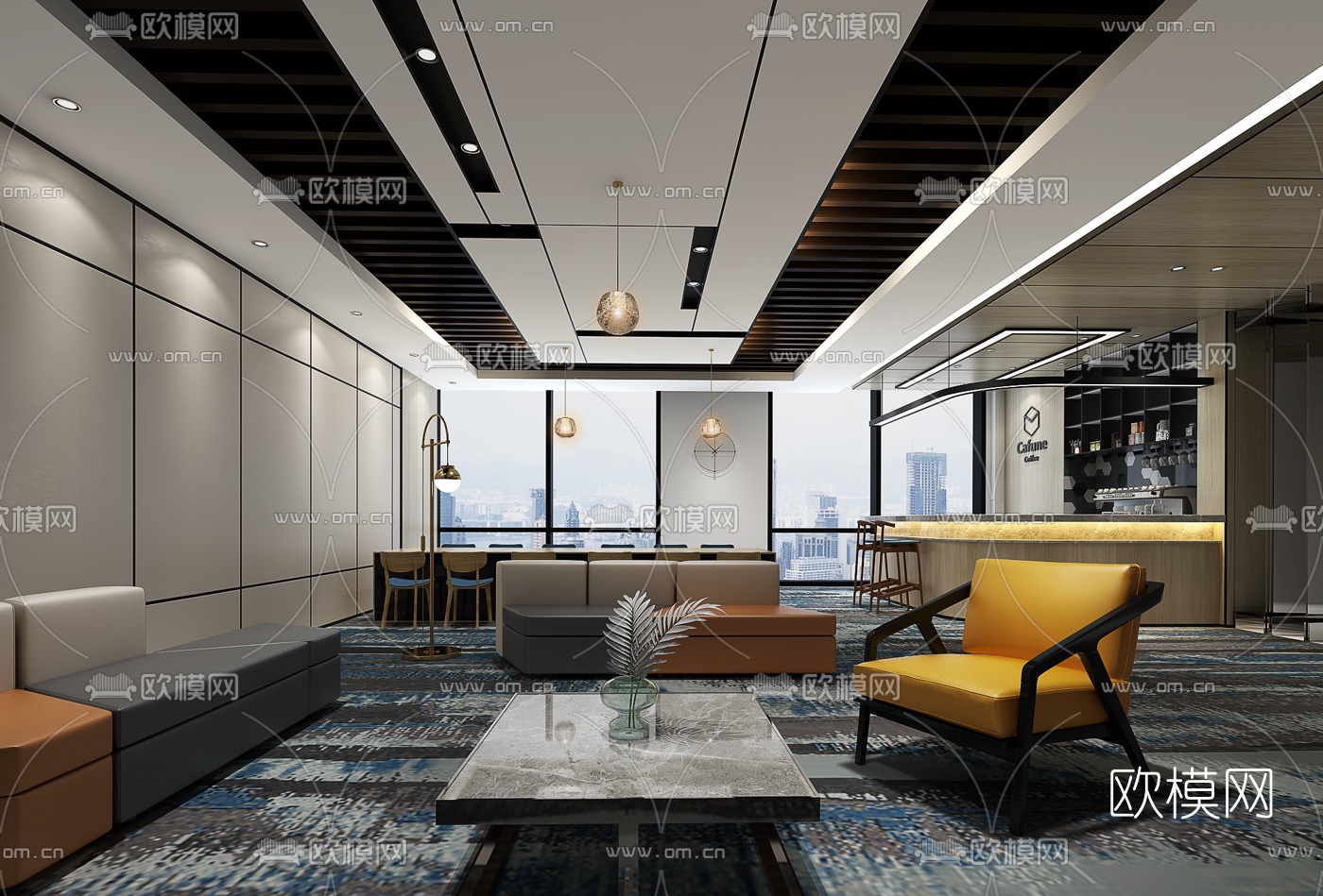 现代茶水间休息区3d模型下载