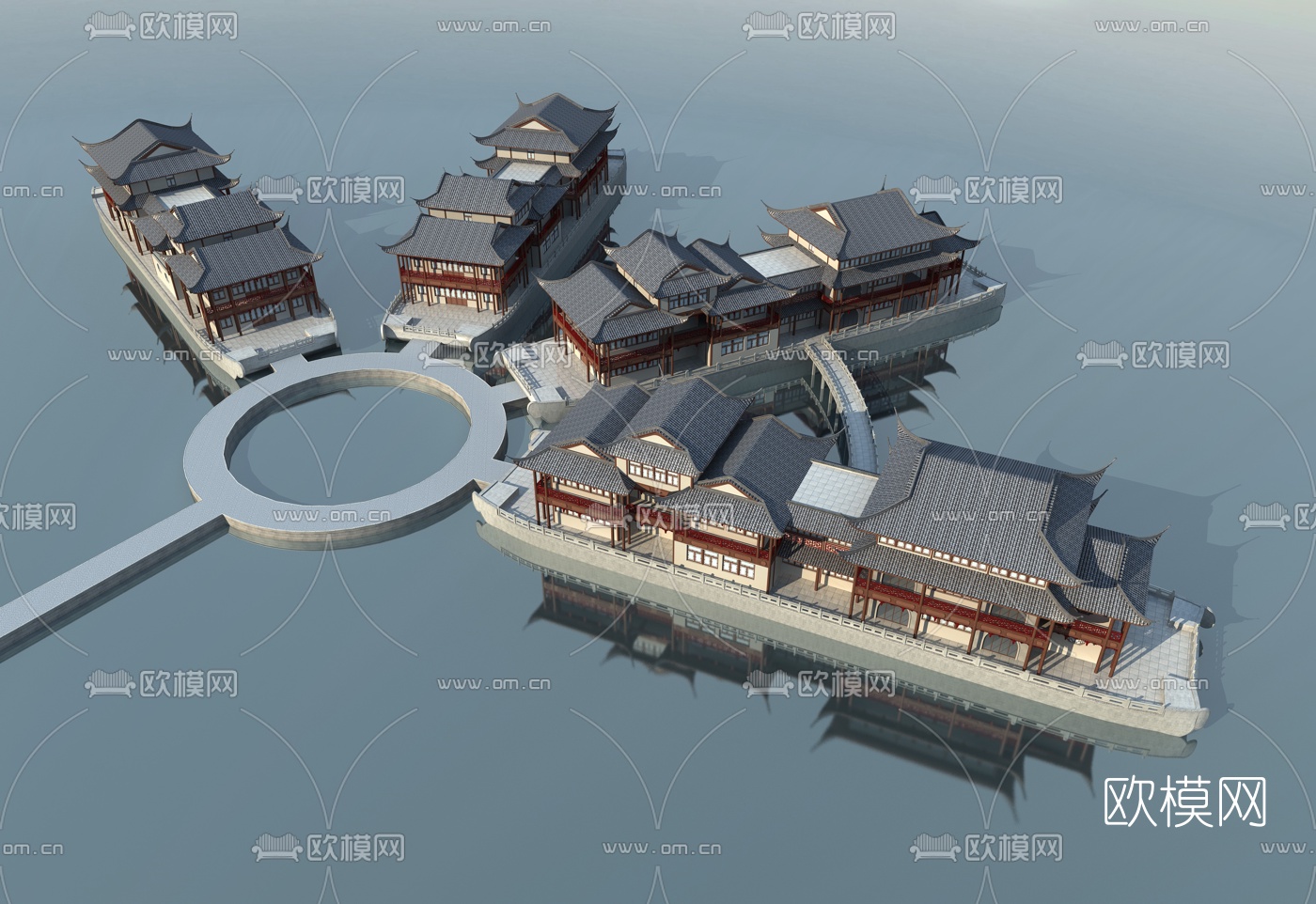 中式船坊鸟瞰规划3d模型