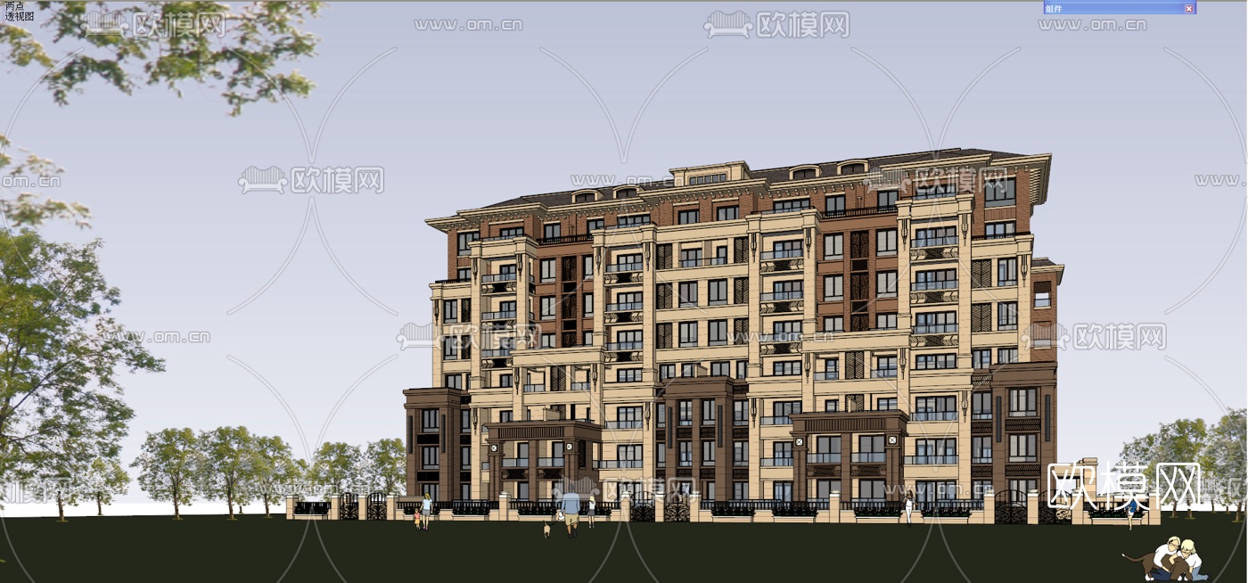 法式高层公寓楼su模型下载