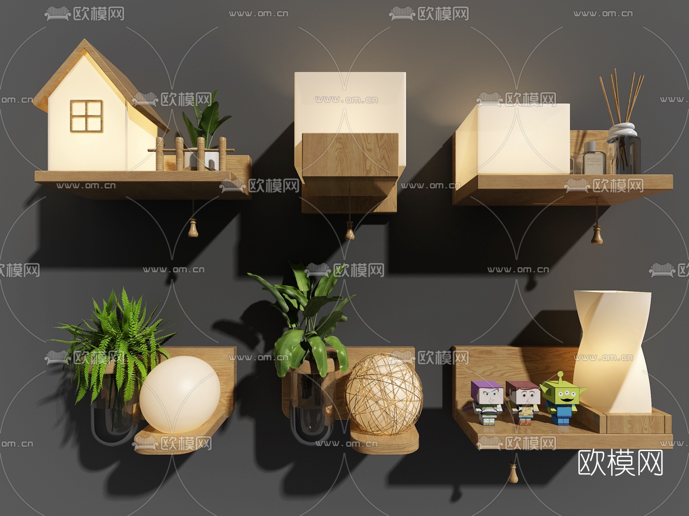 北欧创意植物壁灯组合3d模型下载