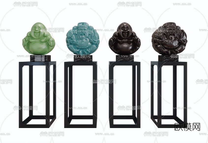 中式弥勒佛财神爷雕塑摆件3d模型下载