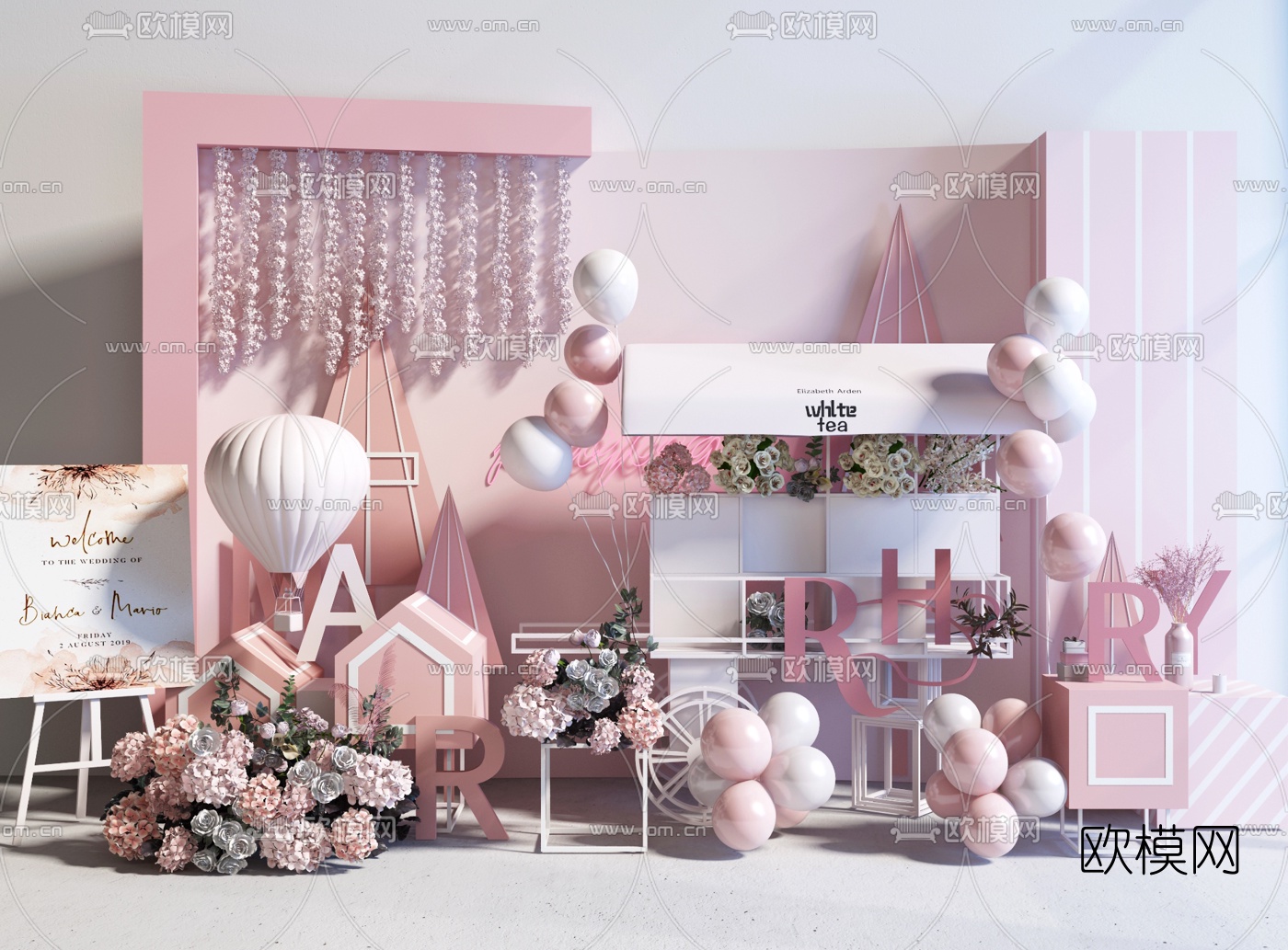 现代婚庆婚礼橱窗合影区美陈展示区3d模型下载