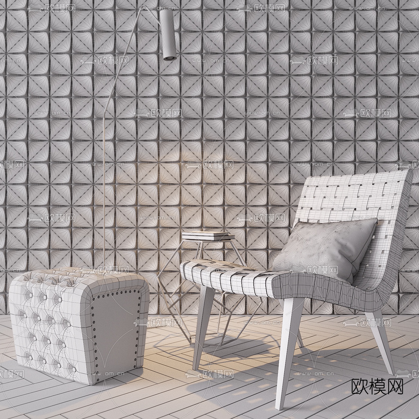 工业风皮革休闲沙发3d模型下载（渲染图2）