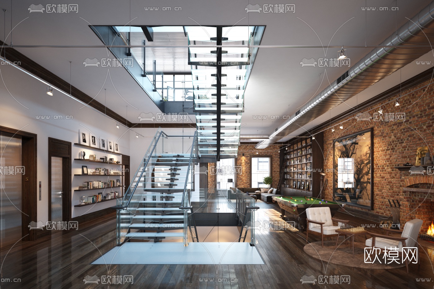 工业风娱乐休闲室3d模型下载