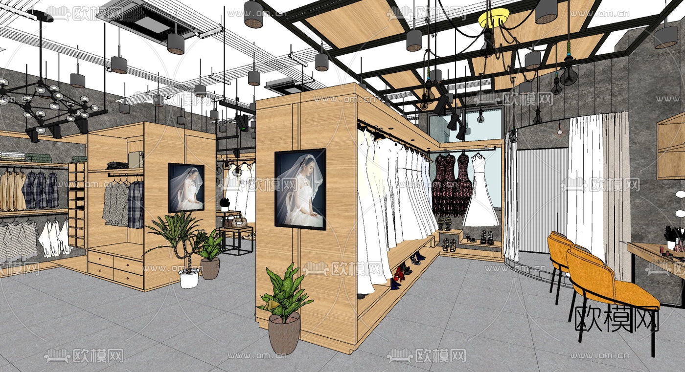 现代婚纱摄影影楼su模型下载（渲染图1）