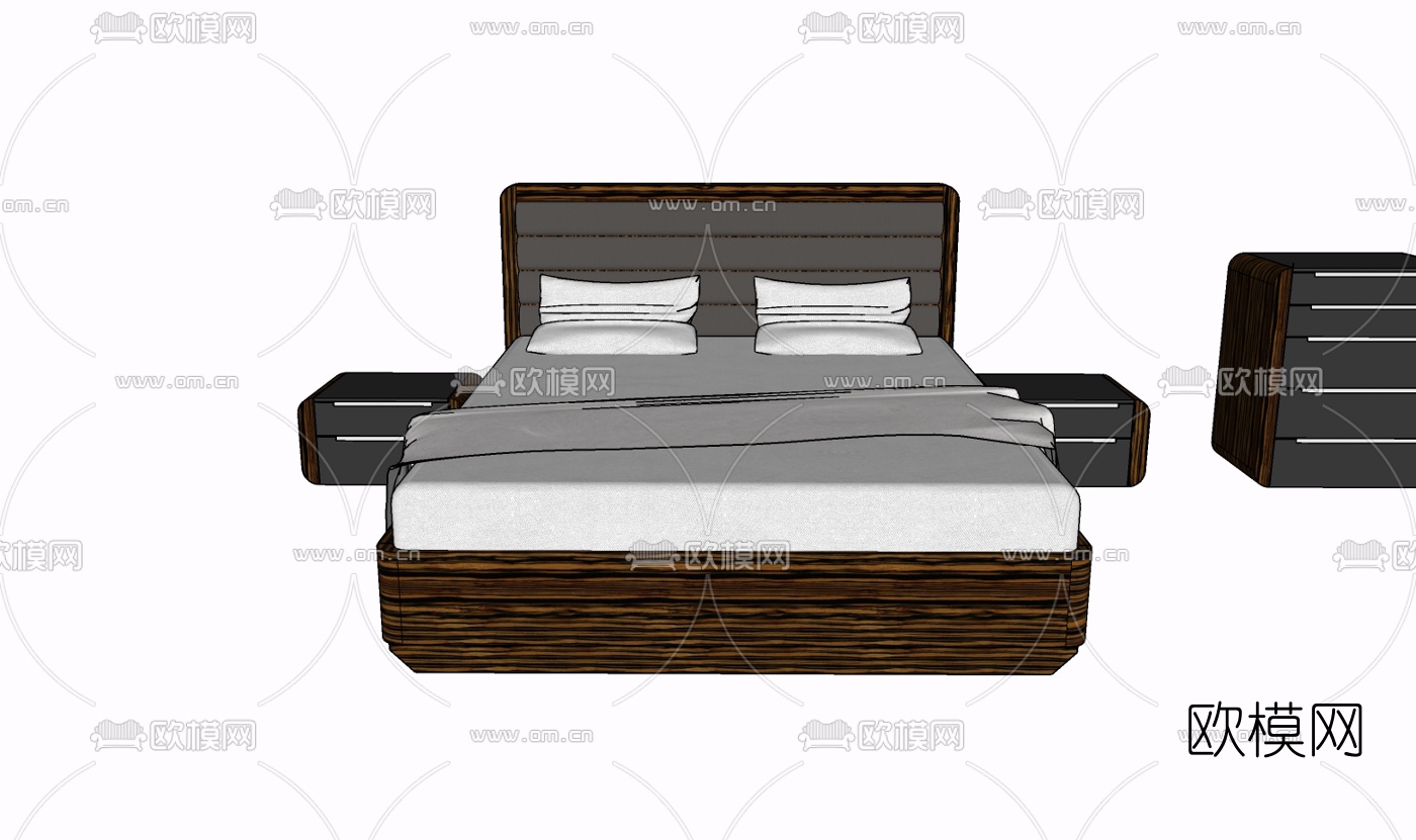 现代实木双人床免费su模型下载