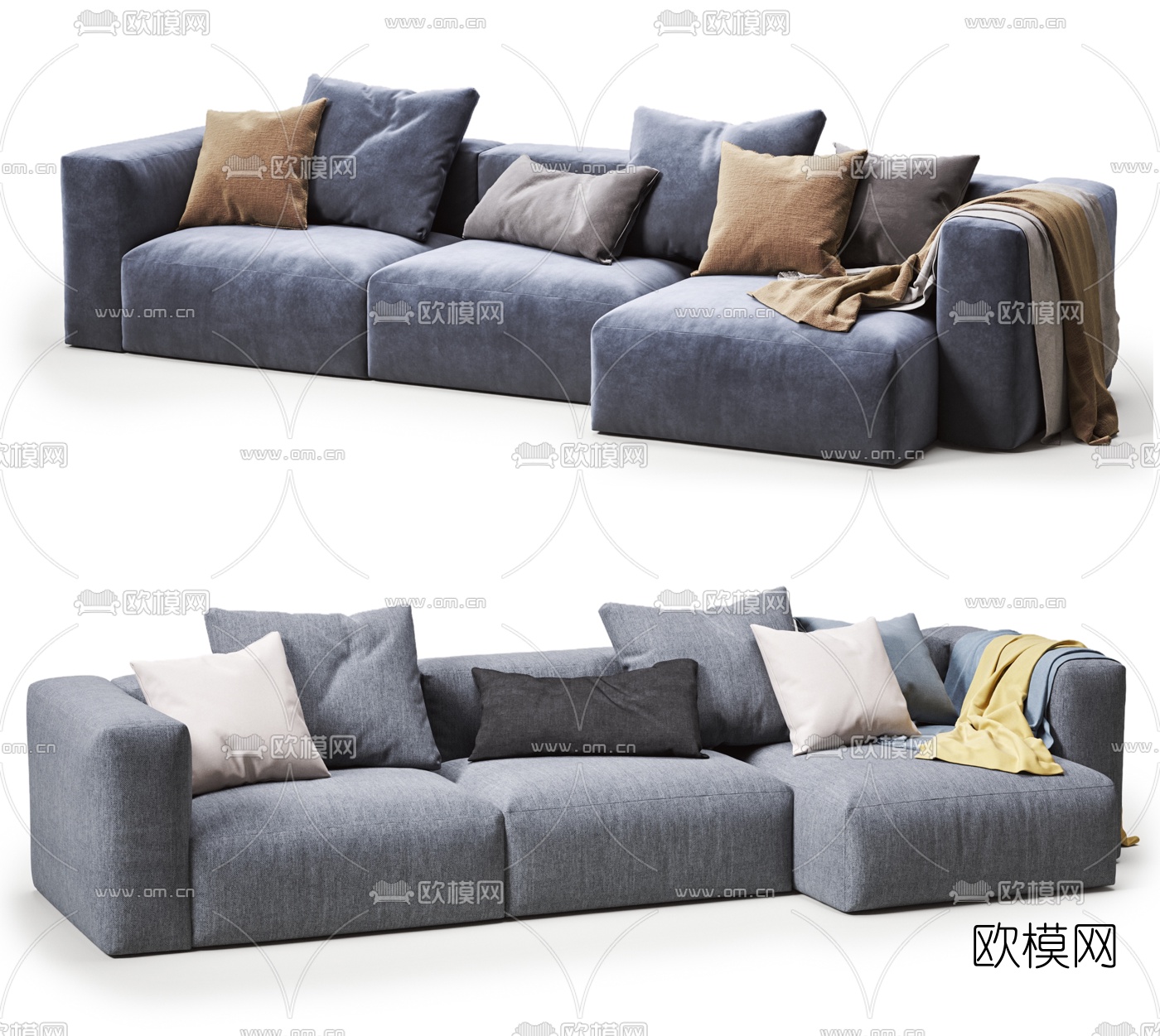 现代布艺多人沙发3d模型下载（渲染图1）