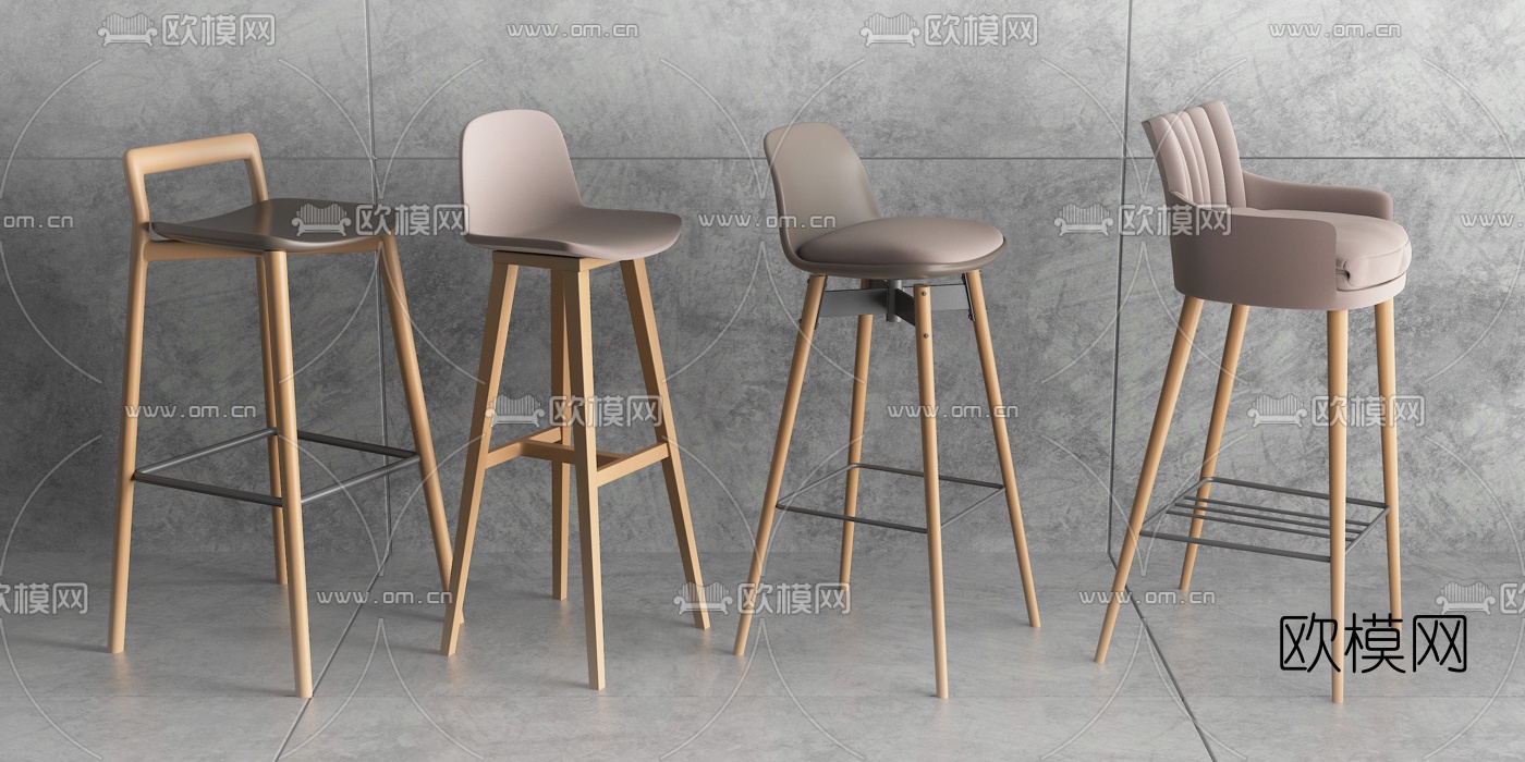 北欧原木吧椅3d模型下载