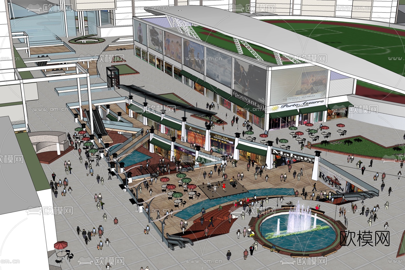 现代商业街免费su模型下载