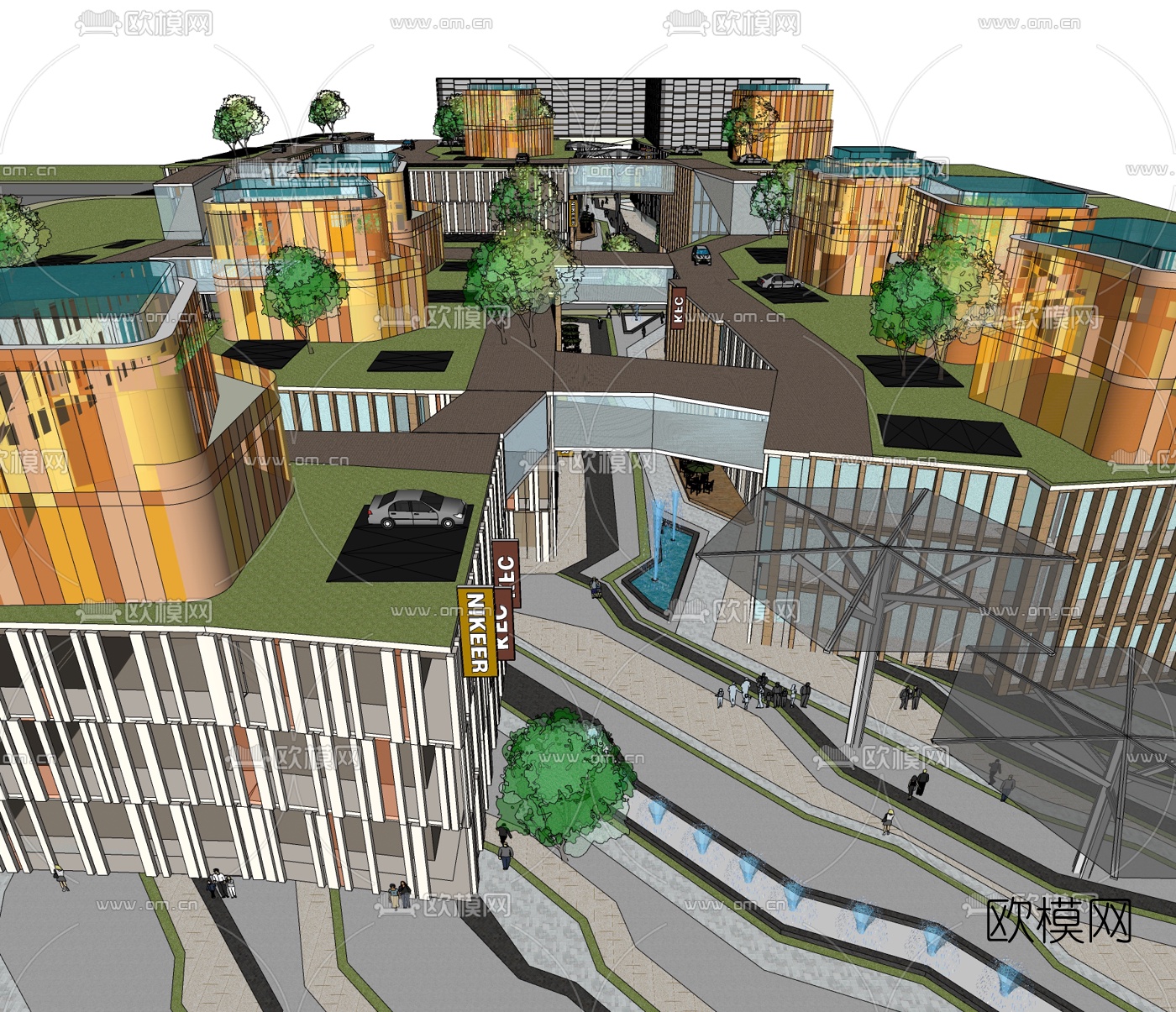 现代商业街su模型下载（渲染图1）