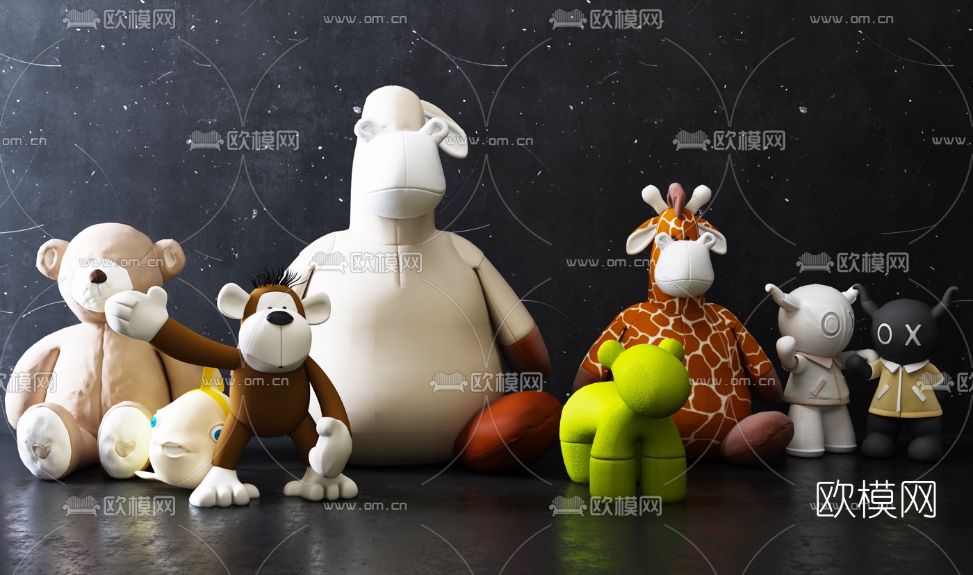 现代布艺儿童毛绒玩具3d模型下载（渲染图1）