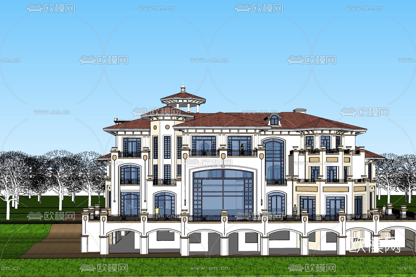 法式别墅外观免费su模型下载