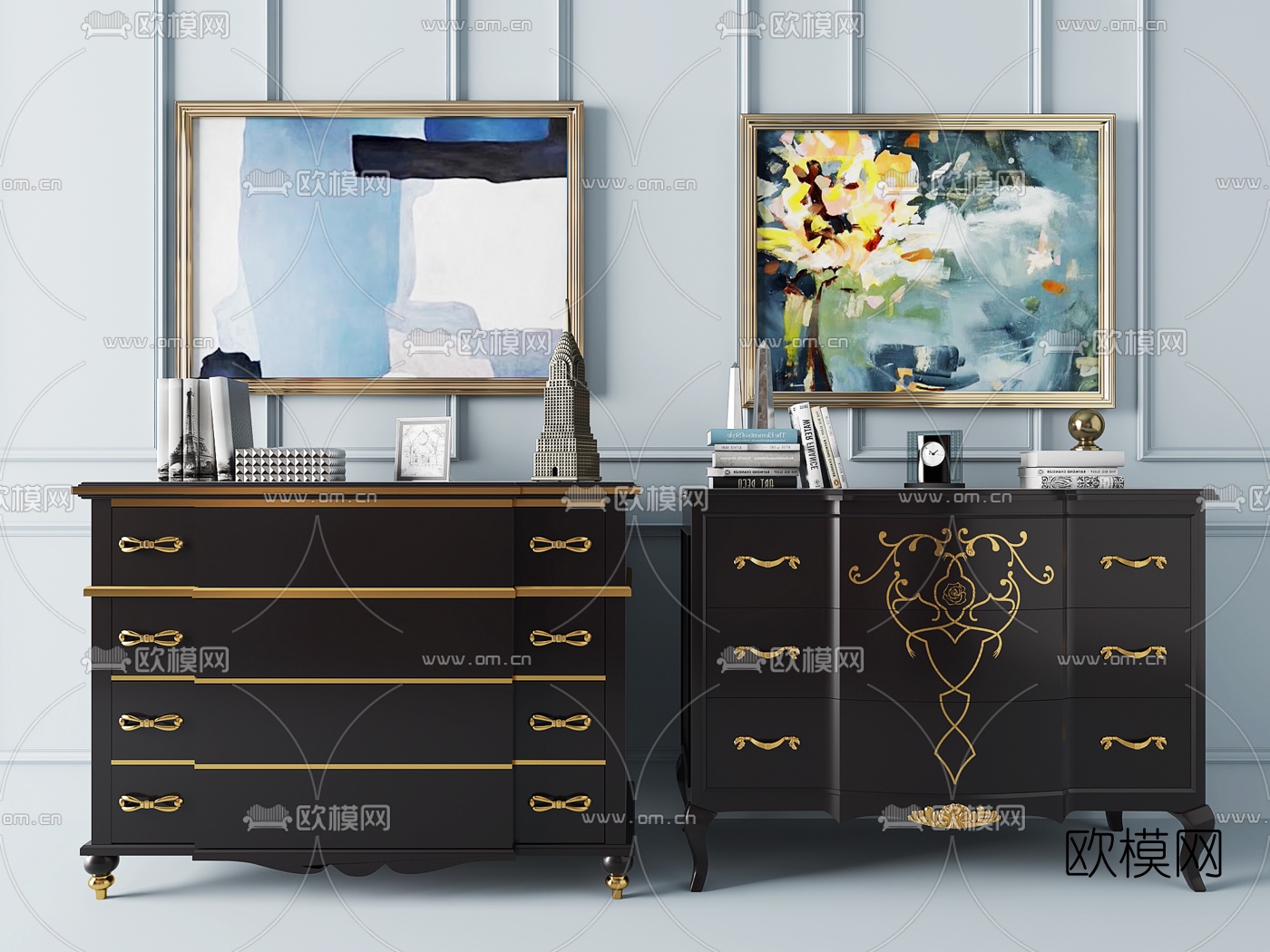 简欧玄关边柜组合3d模型下载