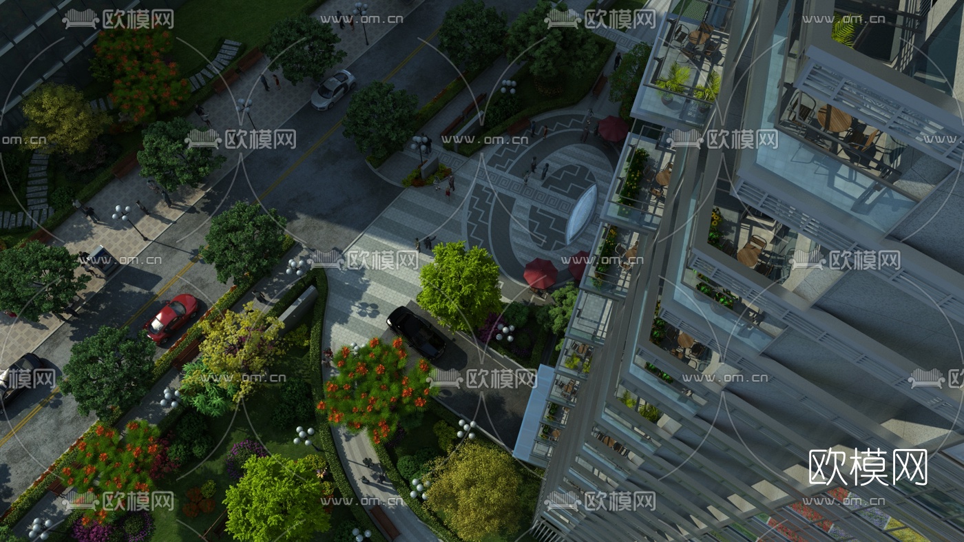 现代道路园林景观鸟瞰规划3d模型