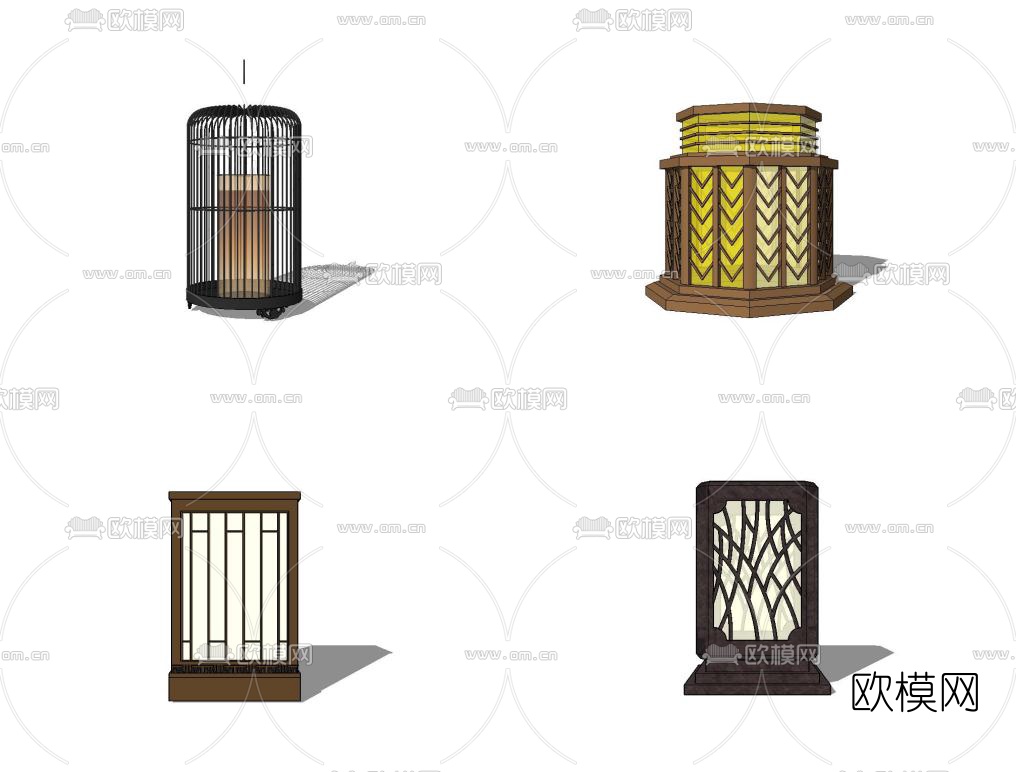 新中式草坪灯景观灯su模型下载