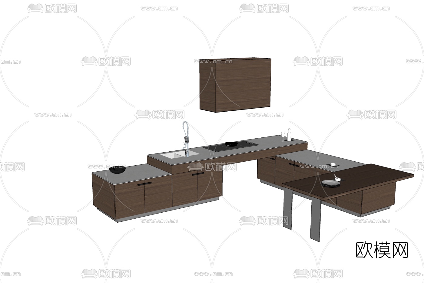 现代橱柜免费su模型下载