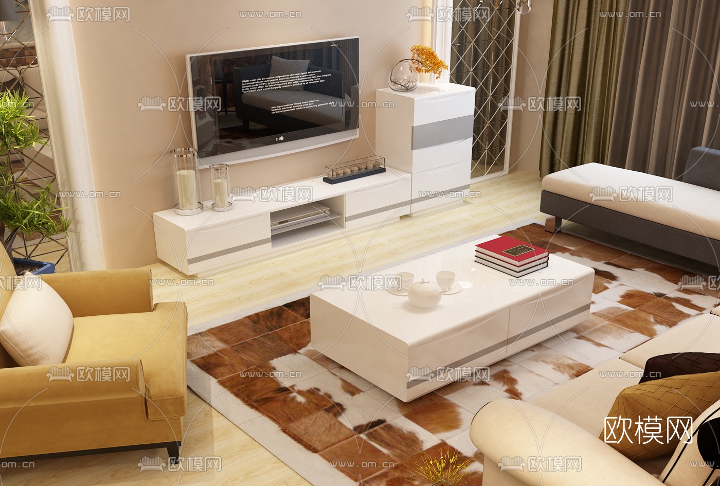 现代布艺沙发组合免费3d模型