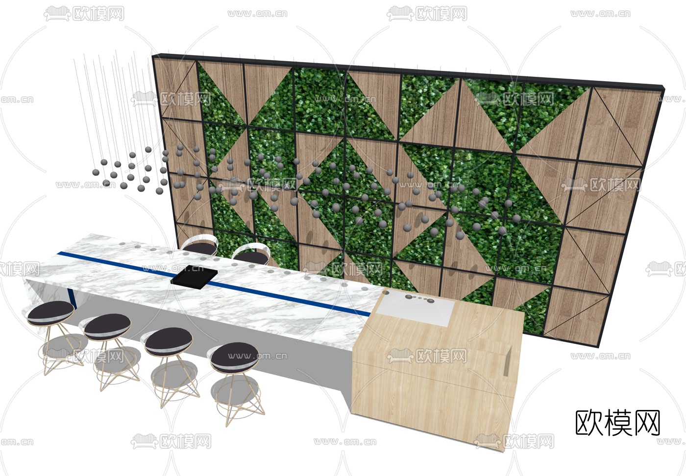 现代商业水吧吧台su模型下载（渲染图2）