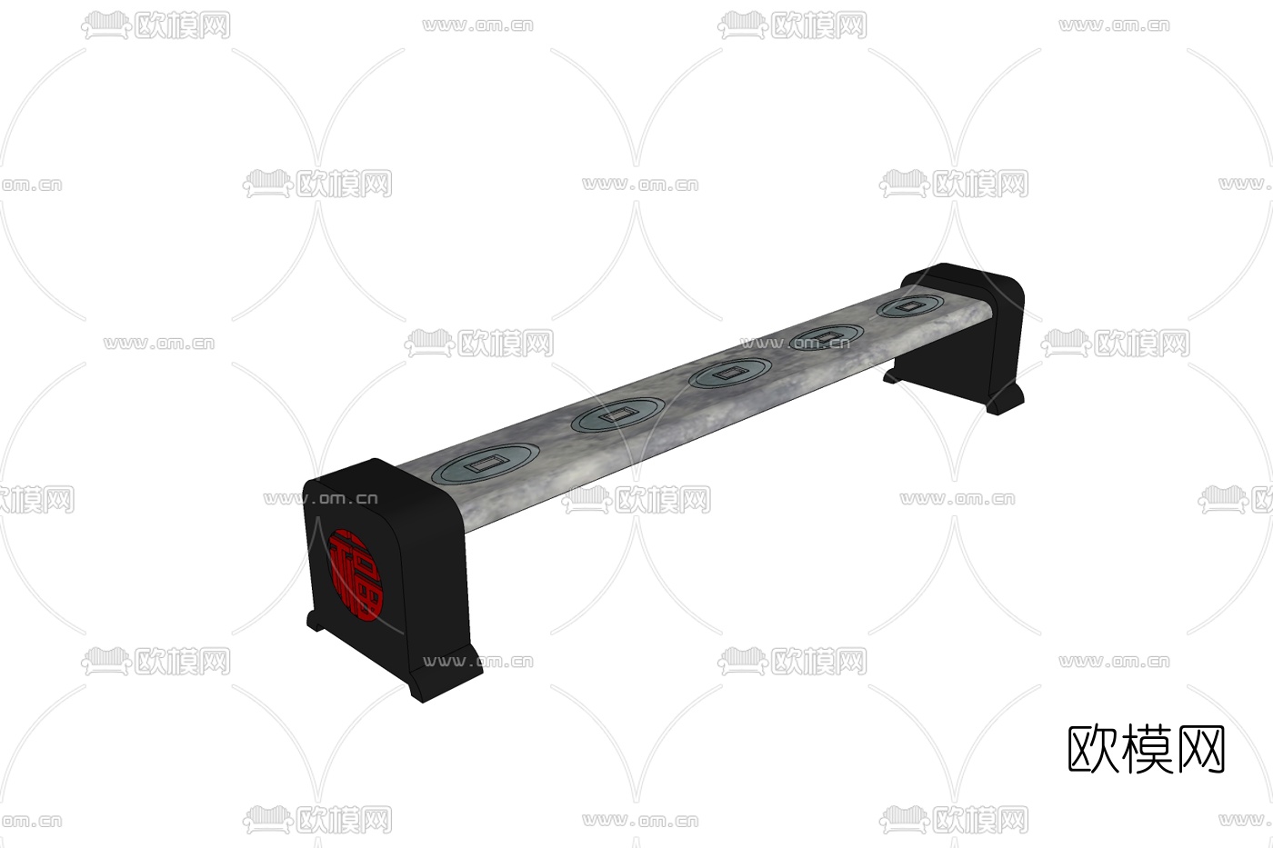 新中式公园长凳免费su模型下载