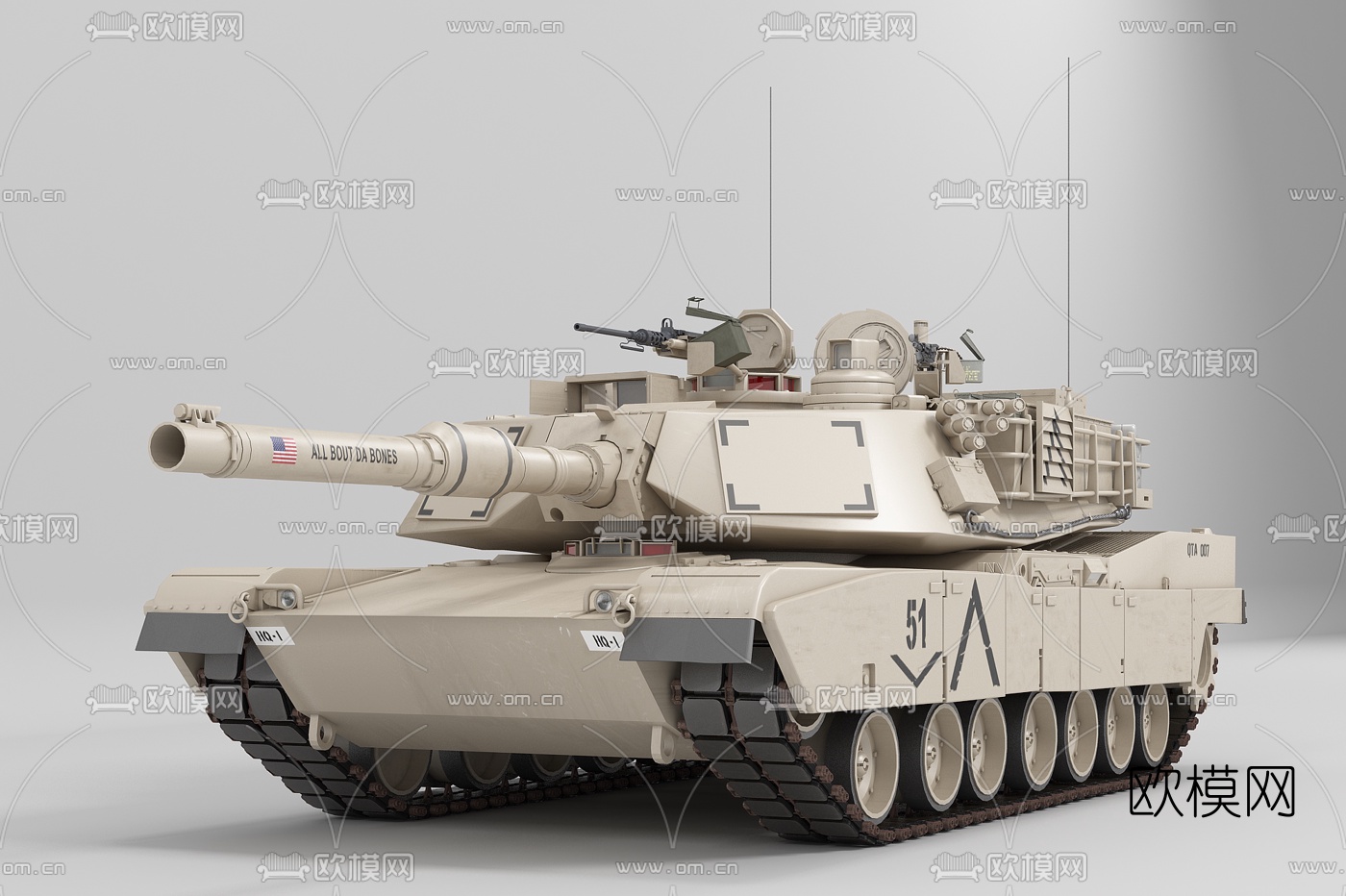 现代M1A2坦克3d模型下载（渲染图1）