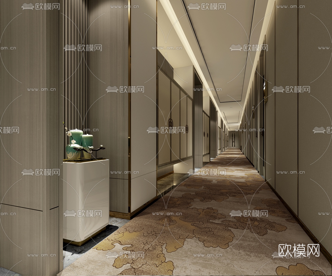 新中式酒店走廊过道3d模型
