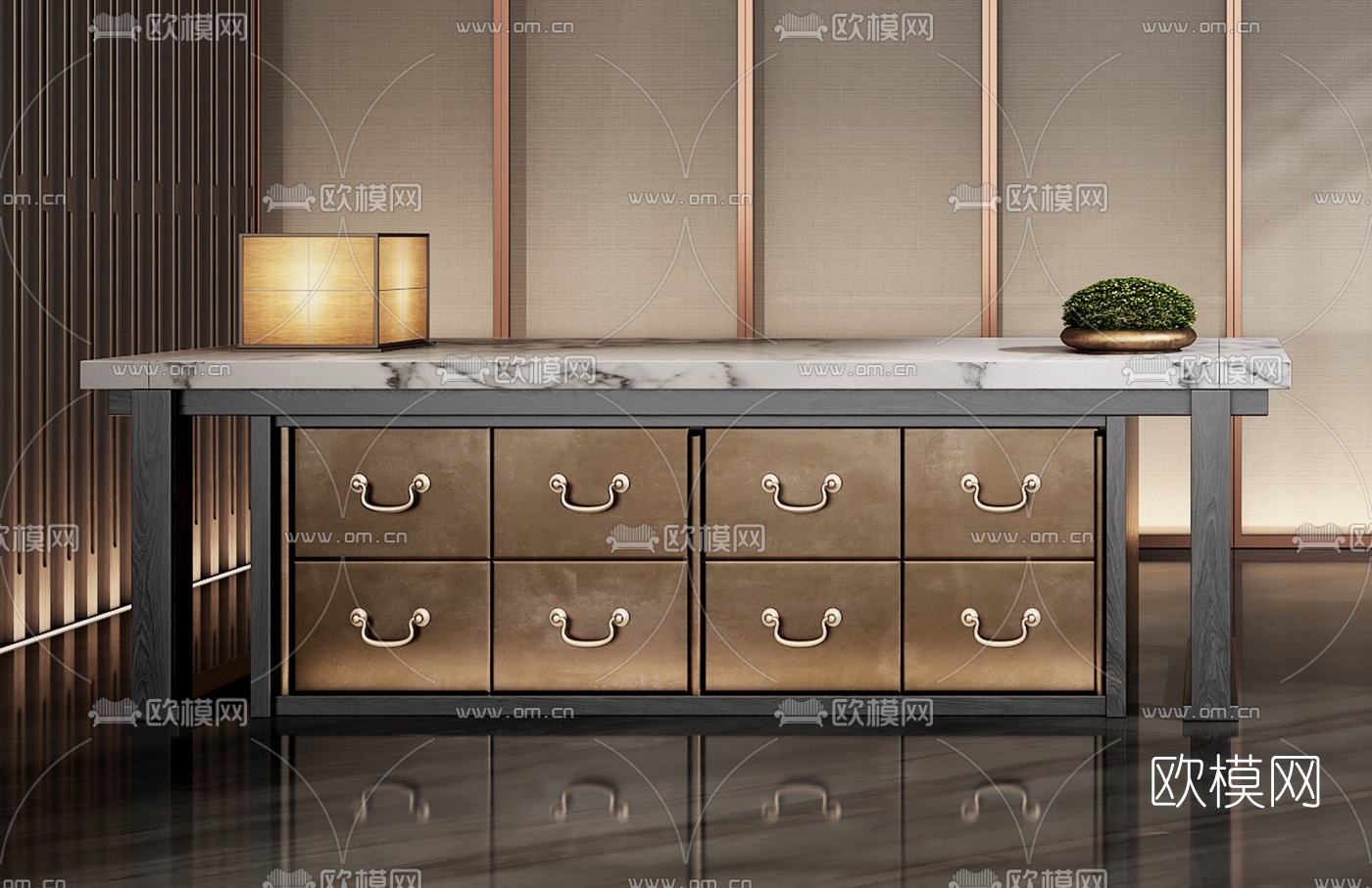 新中式大理石服务台接待台3d模型