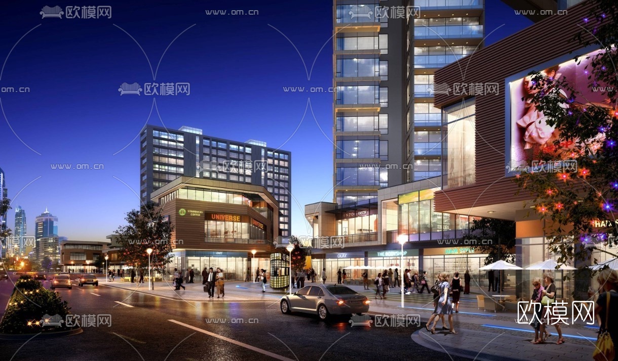 现代商业街免费su模型下载