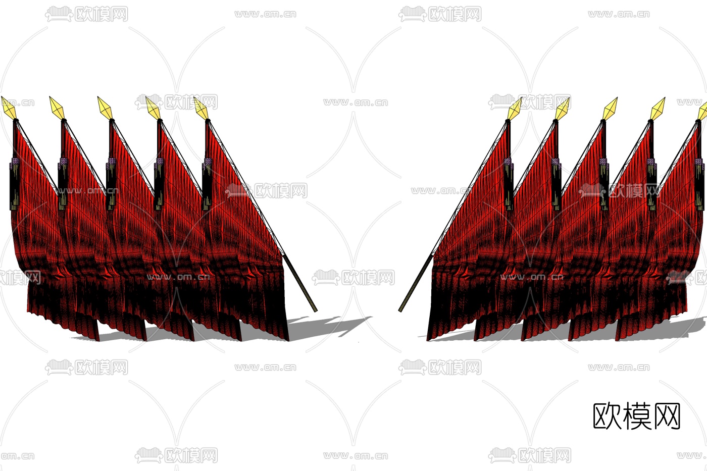 现代国旗旗帜免费su模型下载