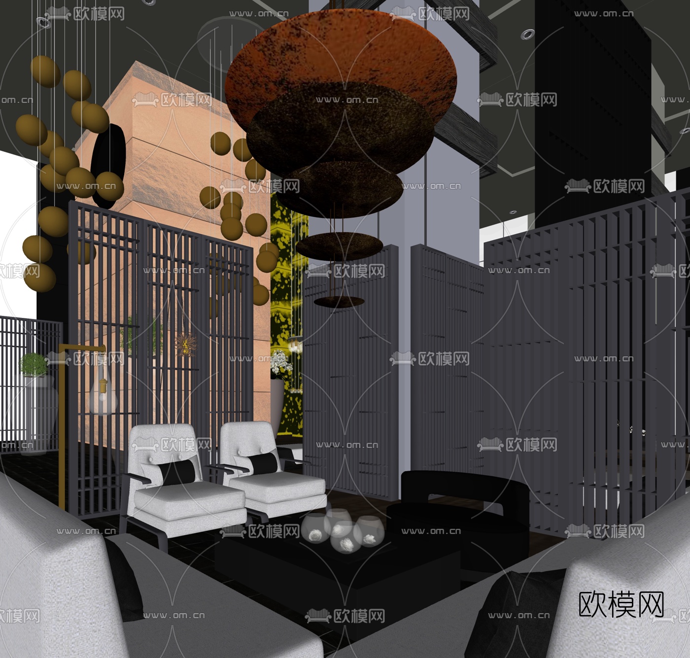 Kelly Hoppen_现代酒店休息大堂su模型下载