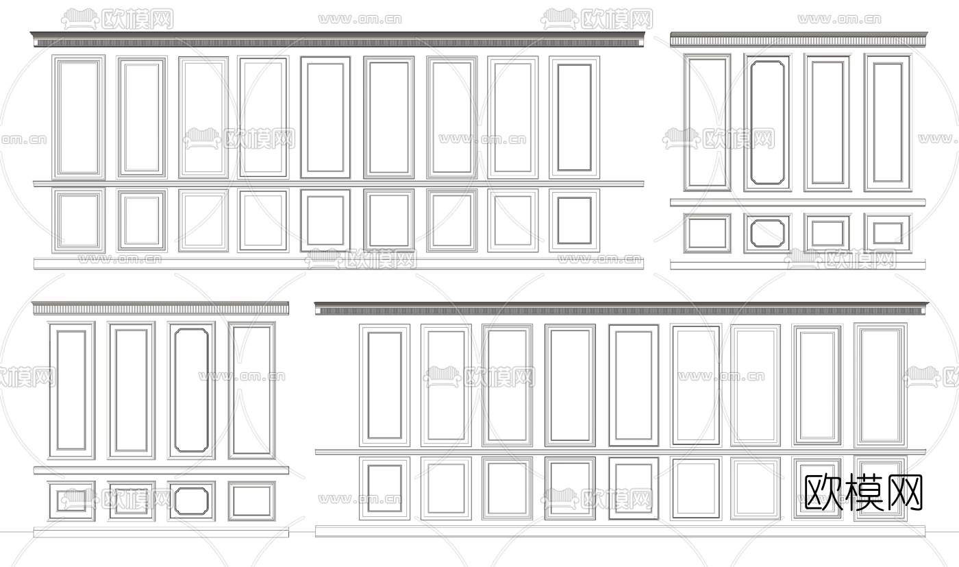 欧式线条护墙板su模型下载