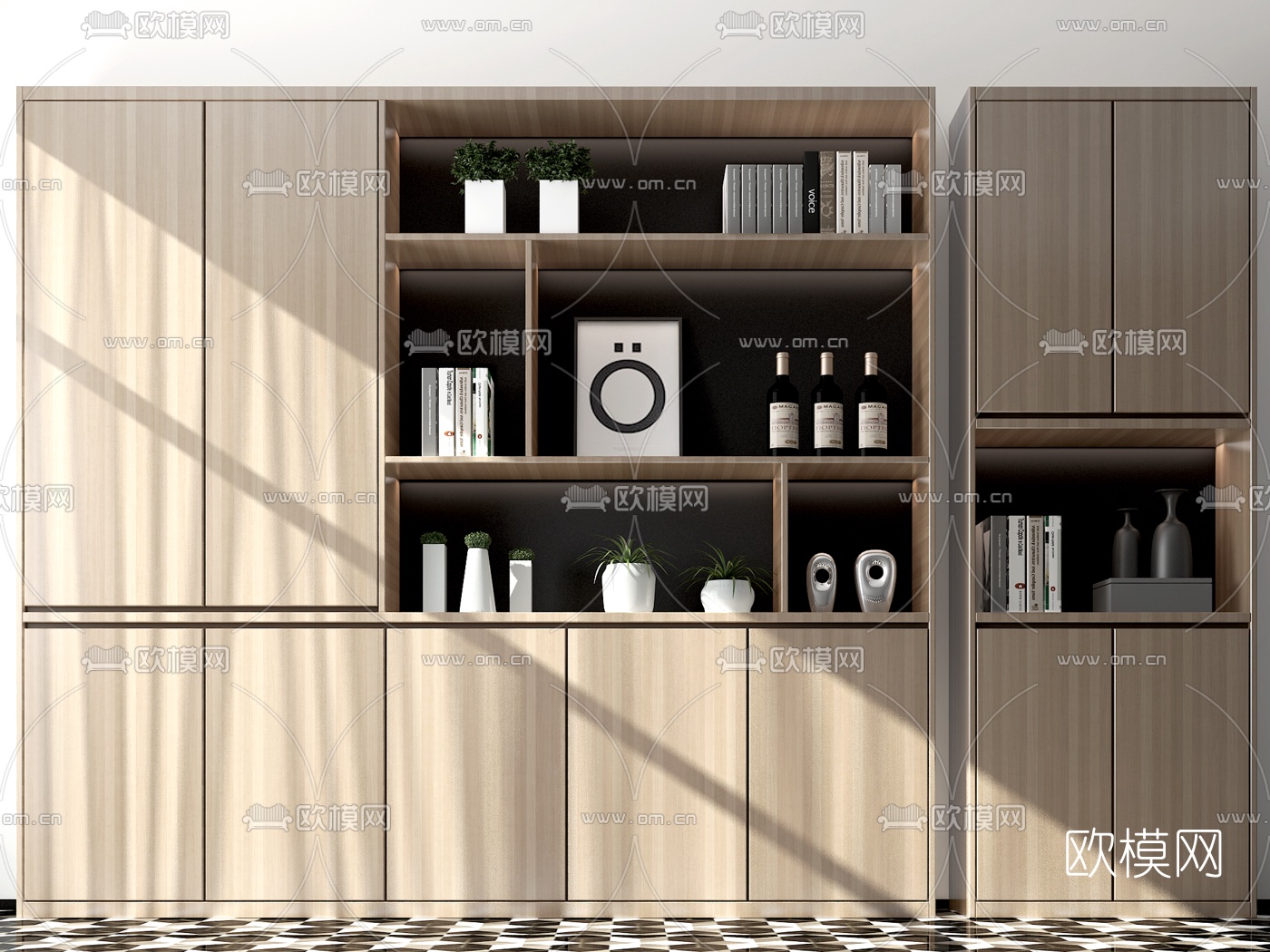 北欧原木多功能装饰柜3d模型下载