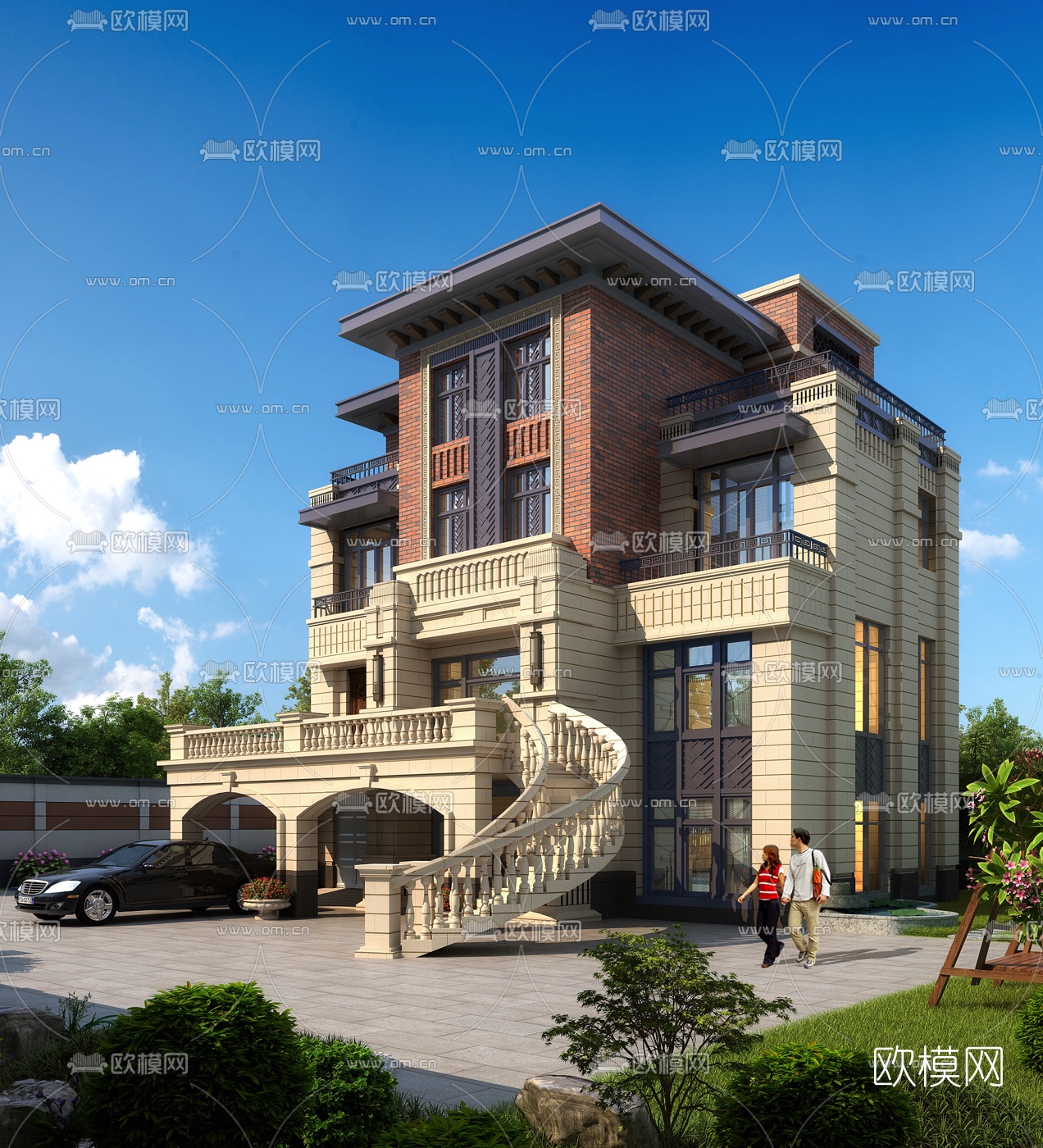 欧式别墅外观3d模型下载