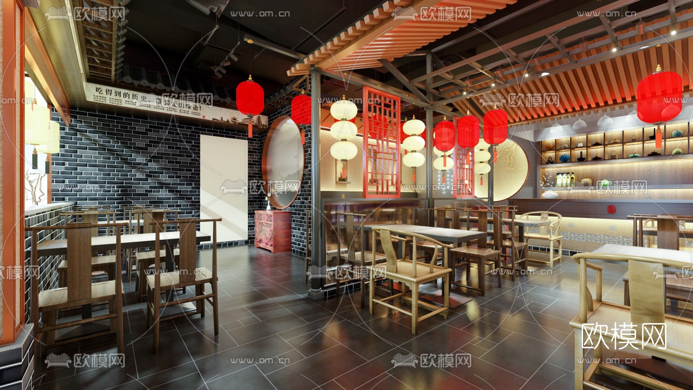 新中式中餐厅su模型下载（渲染图3）