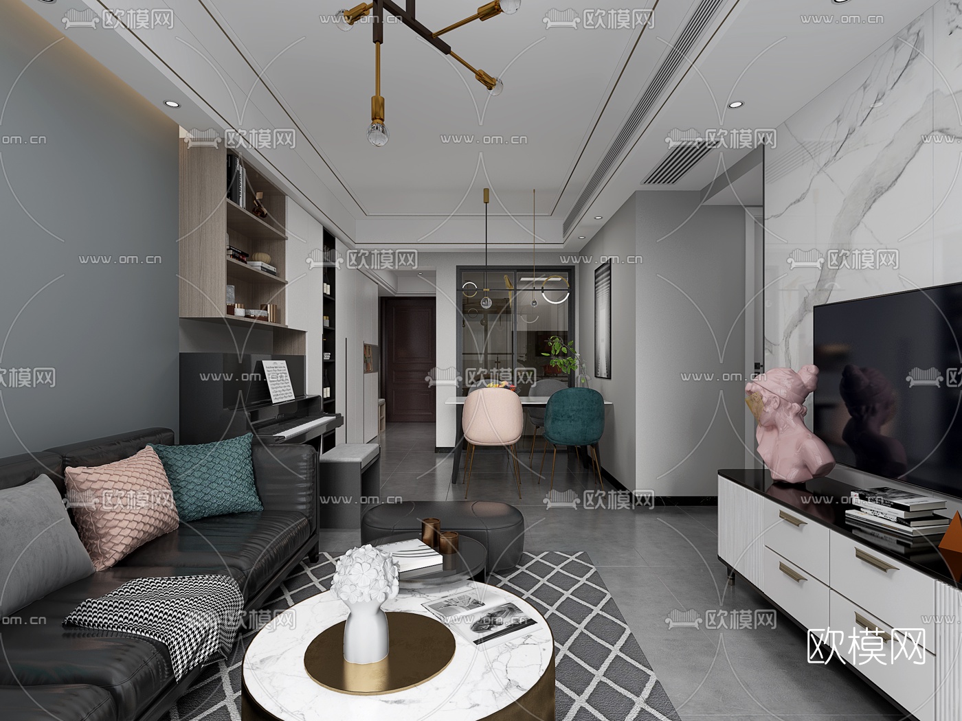 现代客厅餐厅3d模型