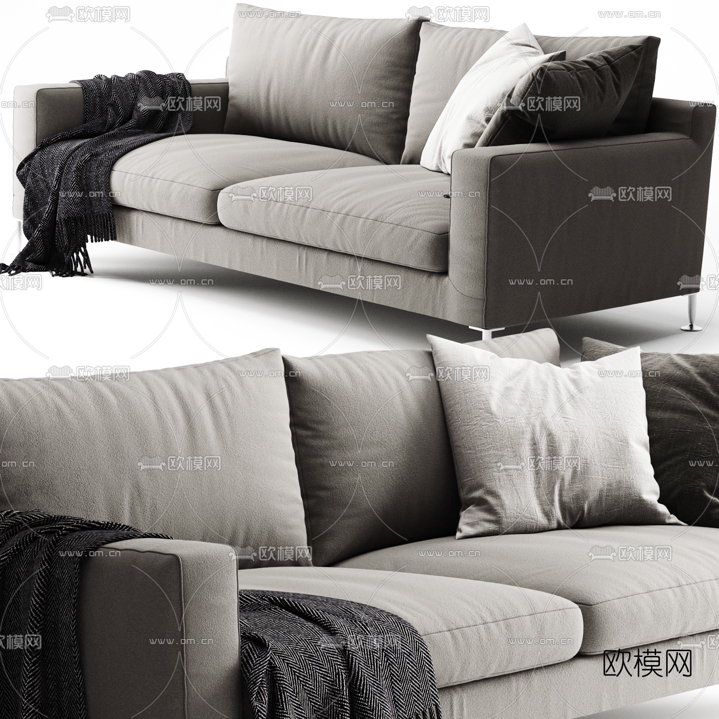 现代布艺双人沙发3d模型下载（渲染图2）