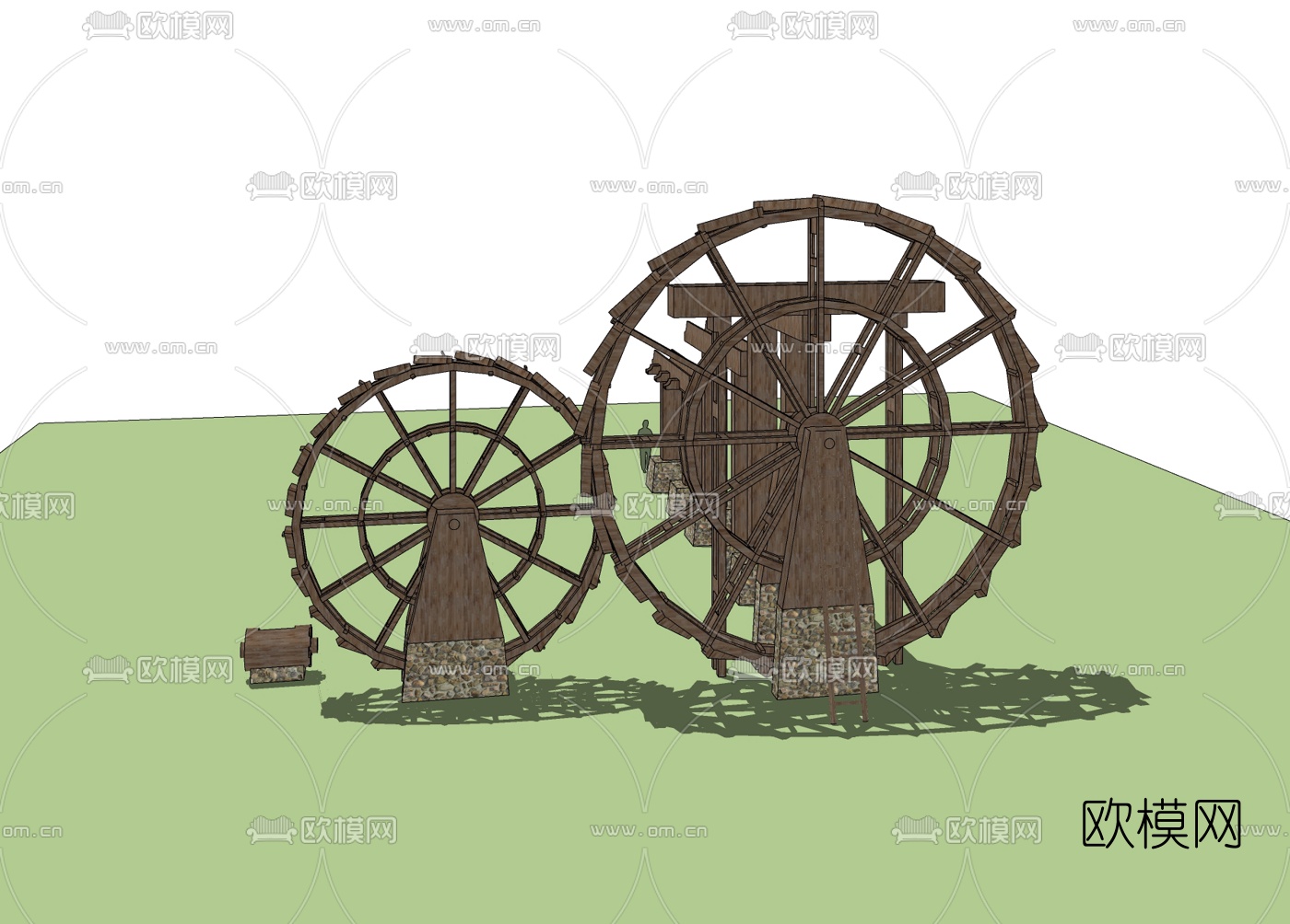 中式实木水车免费su模型下载